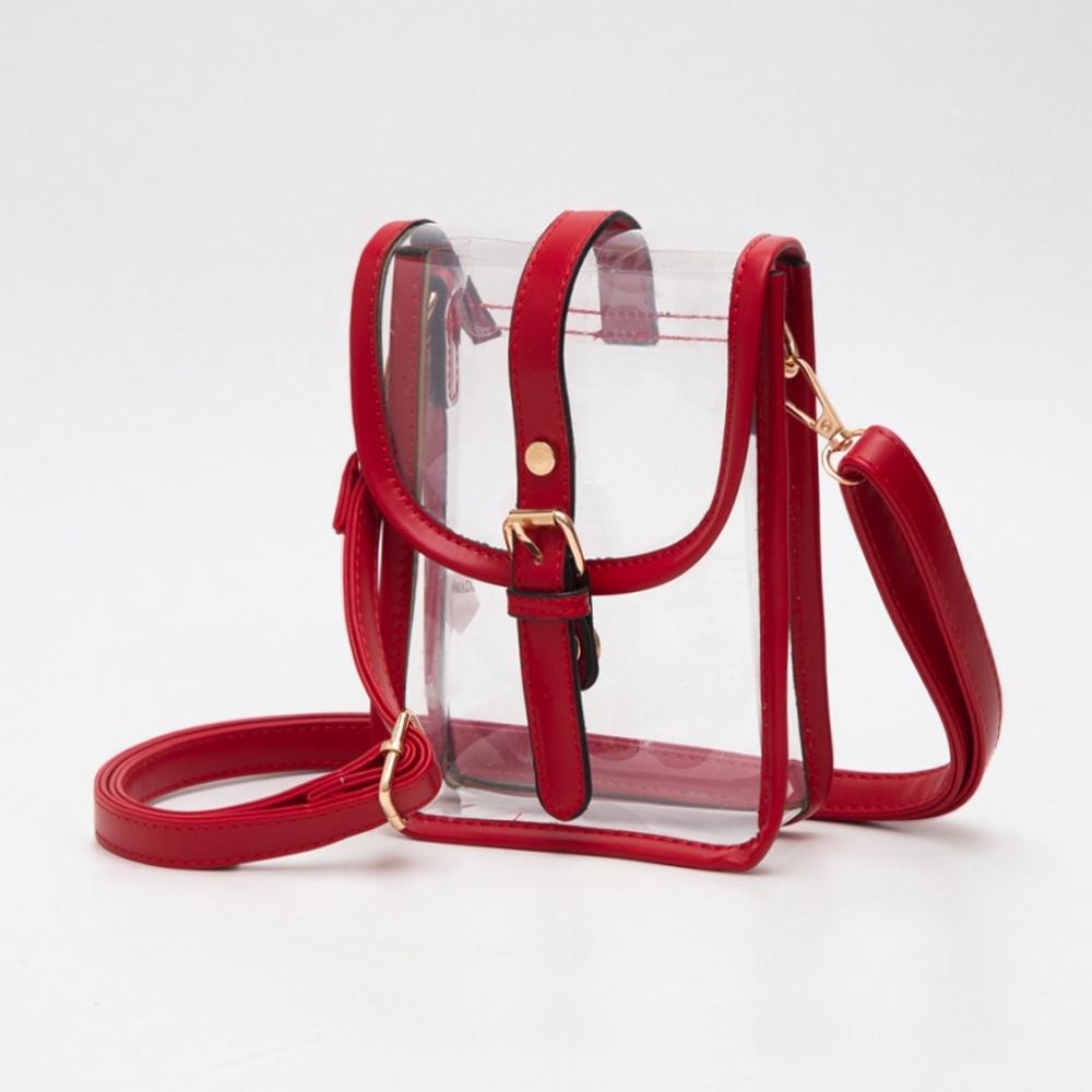 Red Transparent Clear CrossBody Purse Bag Leather Buckle Women Accessory
